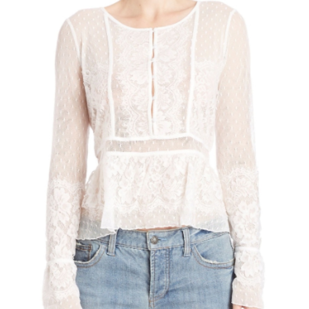 Free People Ivory Lace Button Top Moving SALE!!!!